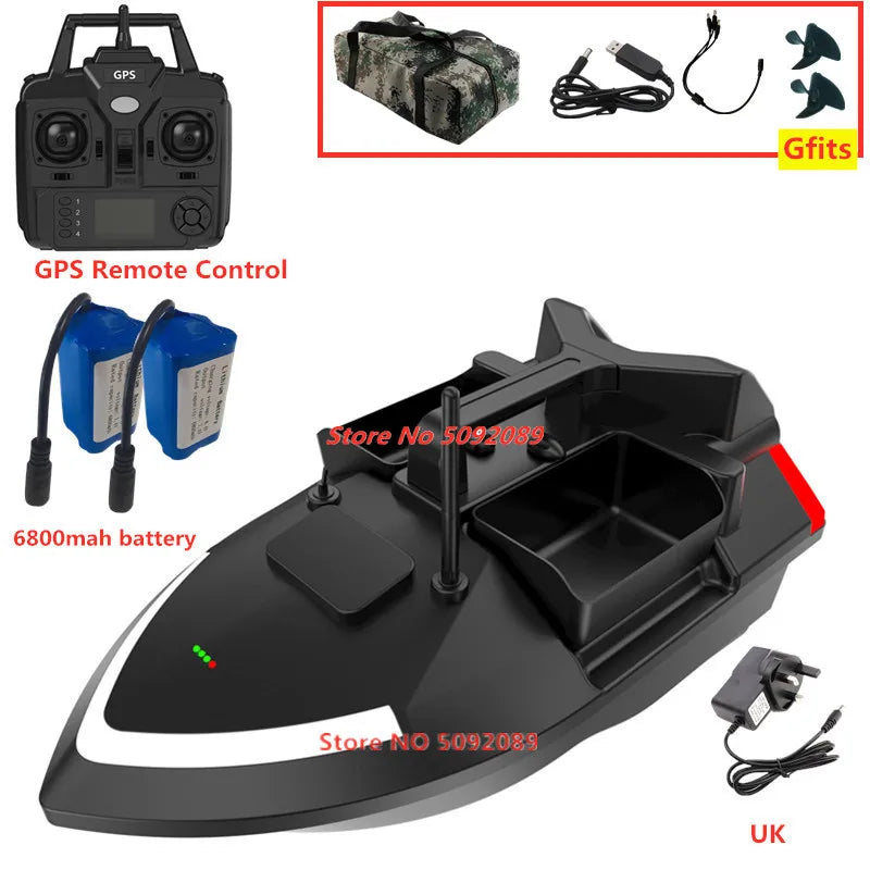 Barco cebador GPS inteligente de 40 puntos con retorno automático, embarcación teledirigida para pesca con capacidad de carga de 2 kg, alcance de 500 m y crucero a velocidad fija