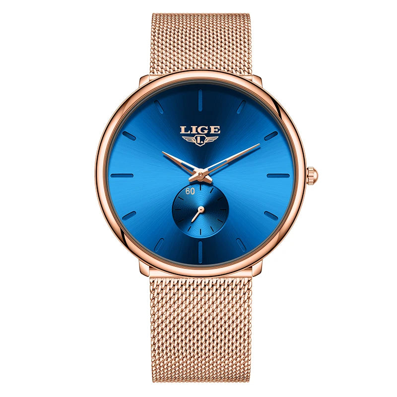 Reloj de cuarzo de lujo para hombre, marca LIGE, diseño moderno, informal, ultrafino, con malla de acero, resistente al agua, deportivo.