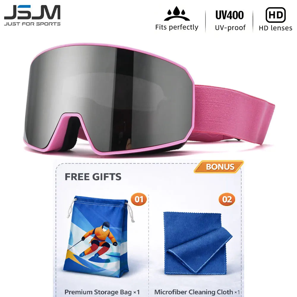 Gafas de Esquí JSJM para Adultos, Doble Capa, Antivaho, UV400, para Snowboard y Moto de Nieve, con Bolsa de Almacenamiento y Paño de Limpieza