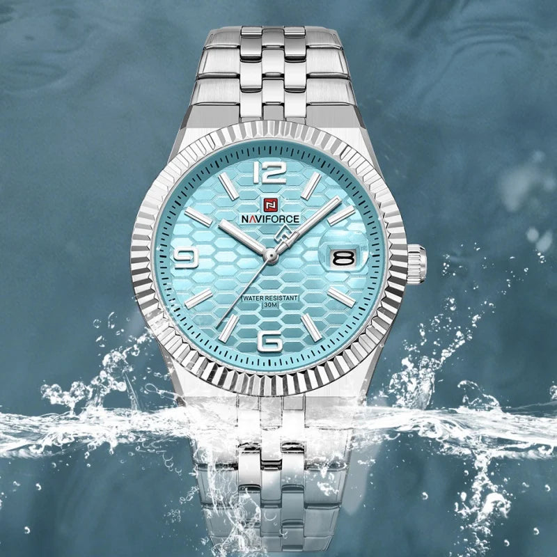Reloj de cuarzo para hombre NAVIFORCE con visualización de fecha, resistente al agua, luminoso, correa de acero inoxidable, reloj de pulsera moderno y lujoso para hombre