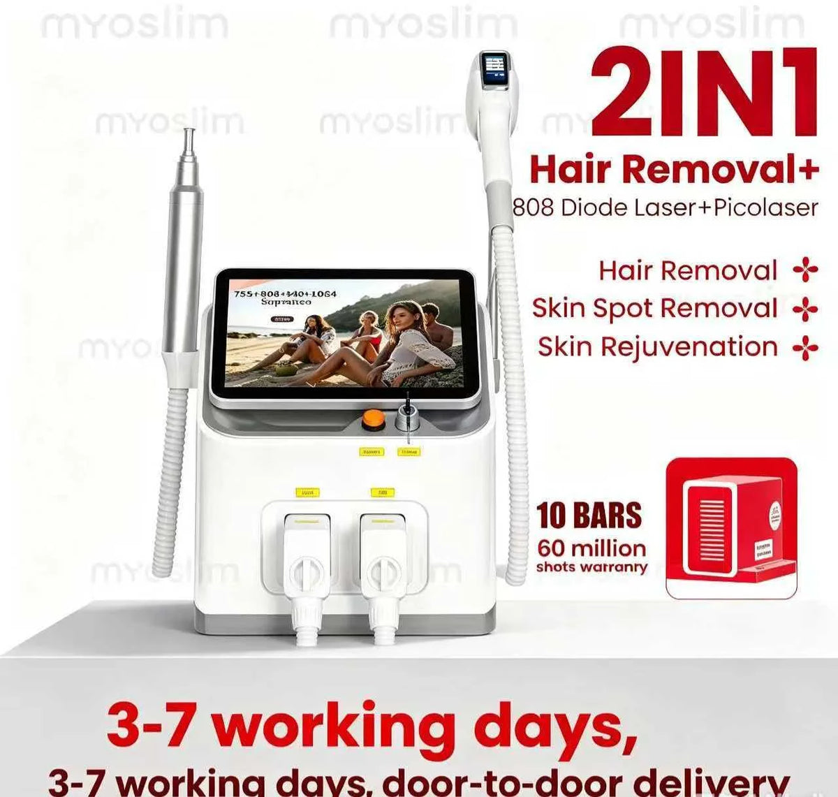 Máquina de Depilación Profesional 2 en 1 de 6 Ondas, Diodo 5000W, 10 Barras, Picosegundos Qswitch ND YAG 1064NM, Máquina de Eliminación de Tatuajes