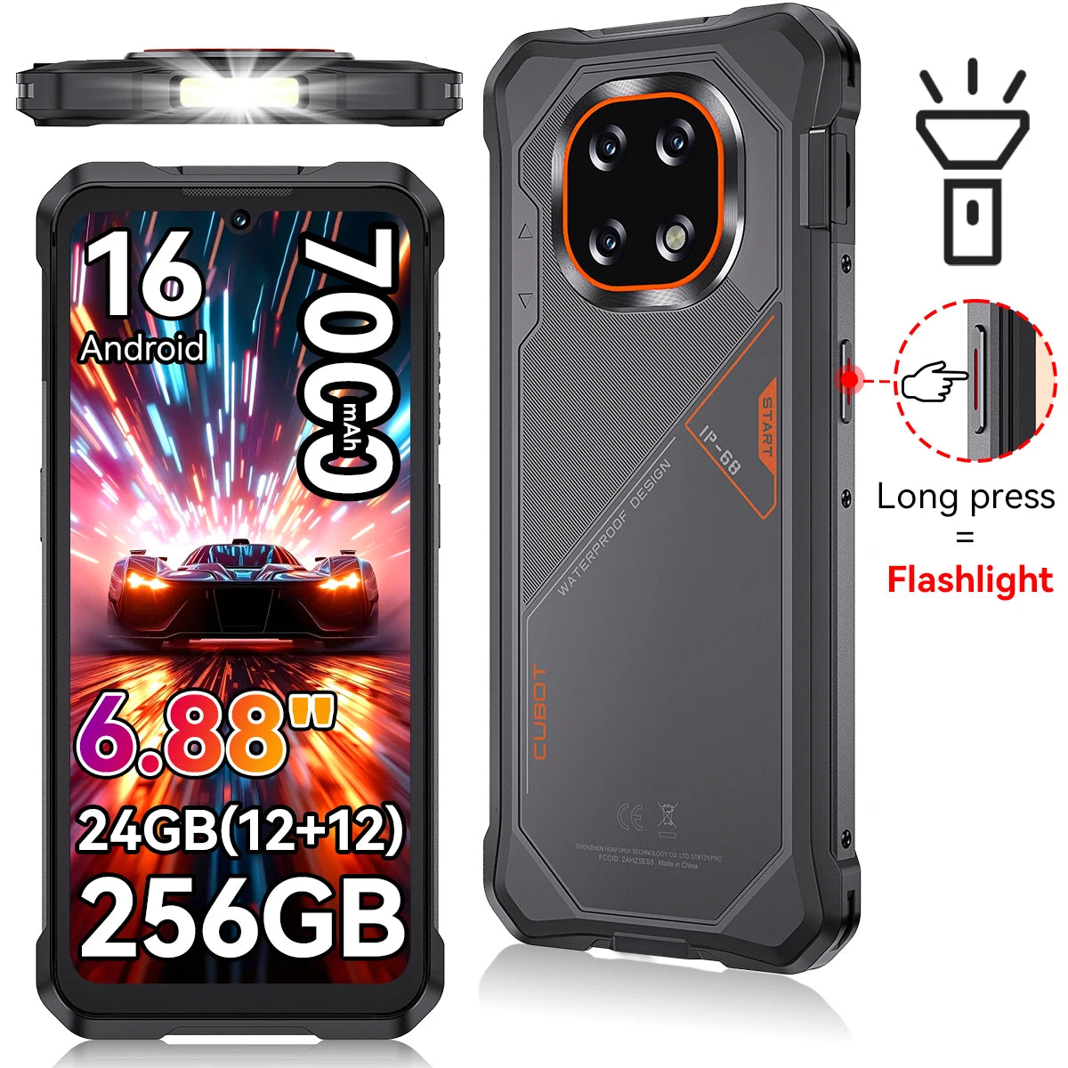 [Envío desde Francia] Smartphone resistente Cubot KingKong ES 5 Android 16 hasta 12GB RAM(6+6) 128GB ROM/ 24GB RAM(12+12) 256GB ROM Pantalla de 6,88 pulgadas 120Hz Batería de 7000mAh NFC Reconocimiento facial Reconocimiento de huella dactilar IP69K 64MP+1