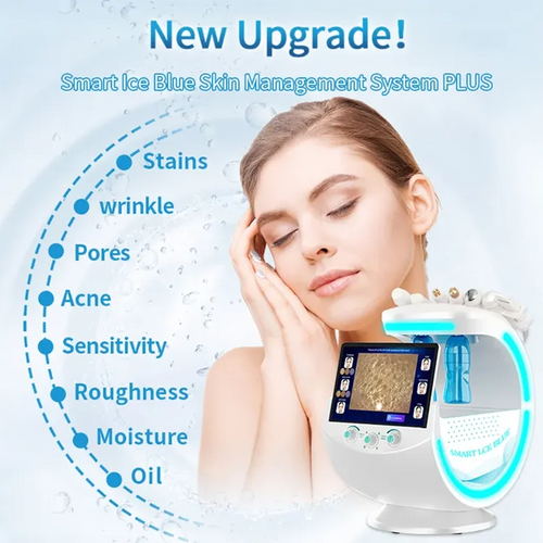 Máquina Hidrofacial Inteligente 7 en 1 Azul Hielo, Profesional y Portátil, Dermoabrasión, Lo Último en Dispositivos de Cuidado Facial para Uso en Salón y en Casa