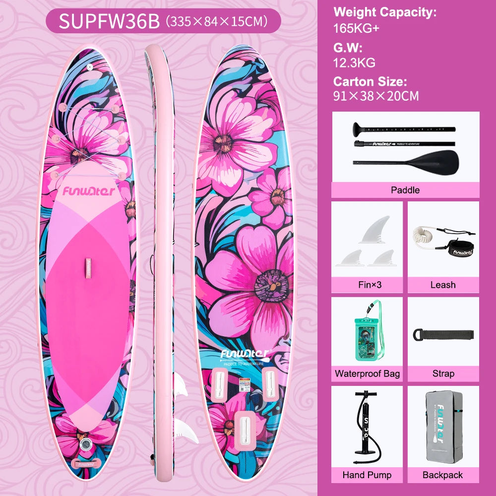 Tabla de Paddle Surf Inflable FunWater, Tabla SUP Antideslizante de 320–385 cm, Tabla de Paddle Surf Portátil Inflable para Surf, Turismo, Pesca, Yoga y Deportes Acuáticos