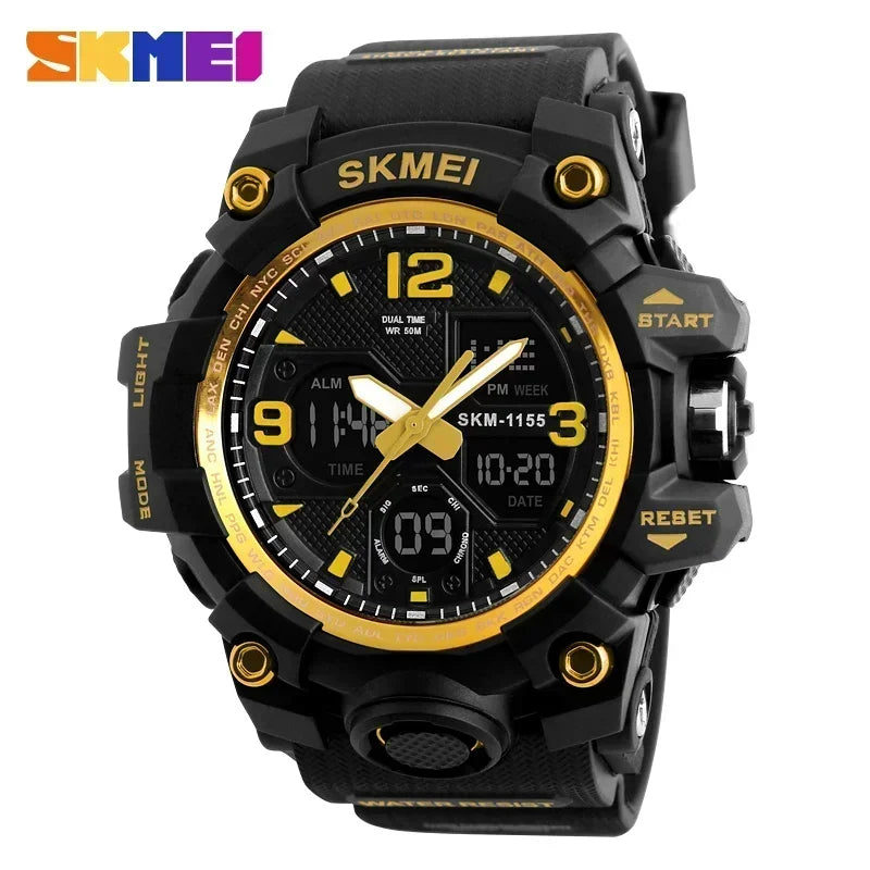 Reloj deportivo militar digital para hombre SKMEI 1155B, reloj deportivo con pantalla dual resistente al agua 5Bar, reloj de pulsera masculino