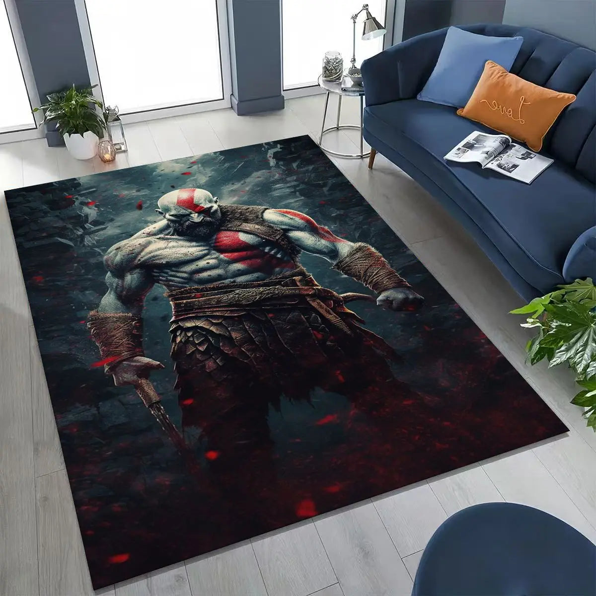 Alfombra de God of War Kratos para dormitorio, sala de estar, sofá, decoración del hogar, felpudo, alfombrilla antideslizante grande para juegos infantiles