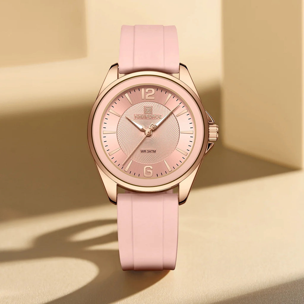 Reloj para mujer Naviforce 5068 elegante, de cuarzo, resistente al agua, con correa de silicona, ideal como regalo para damas