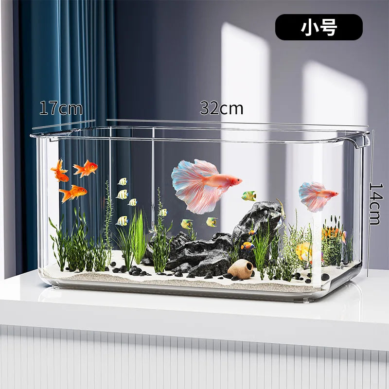Pecera pequeña de acrílico transparente similar al vidrio, acuario ecológico de escritorio irrompible para peces betta, peces dorados, decoración de oficina y hogar