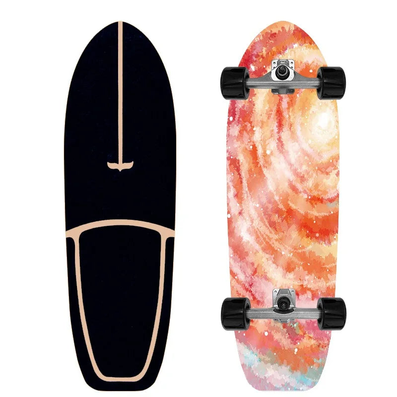 Patineta Profesional de Surf sobre Tierra de 32'' con Ejes de PU CX4, Tabla de Madera de Arce Multicapa sin Descenso para Niños y Adultos, Ideal para Principiantes y Práctica de Esquí