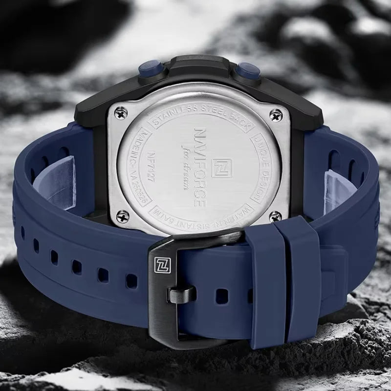 NAVIFORCE 2026 Watches For Men Clock Alarm Stopwatch 5ATM Waterproof LCD Dual Display Wristwatch Quartz Daily Casual Sport Watch