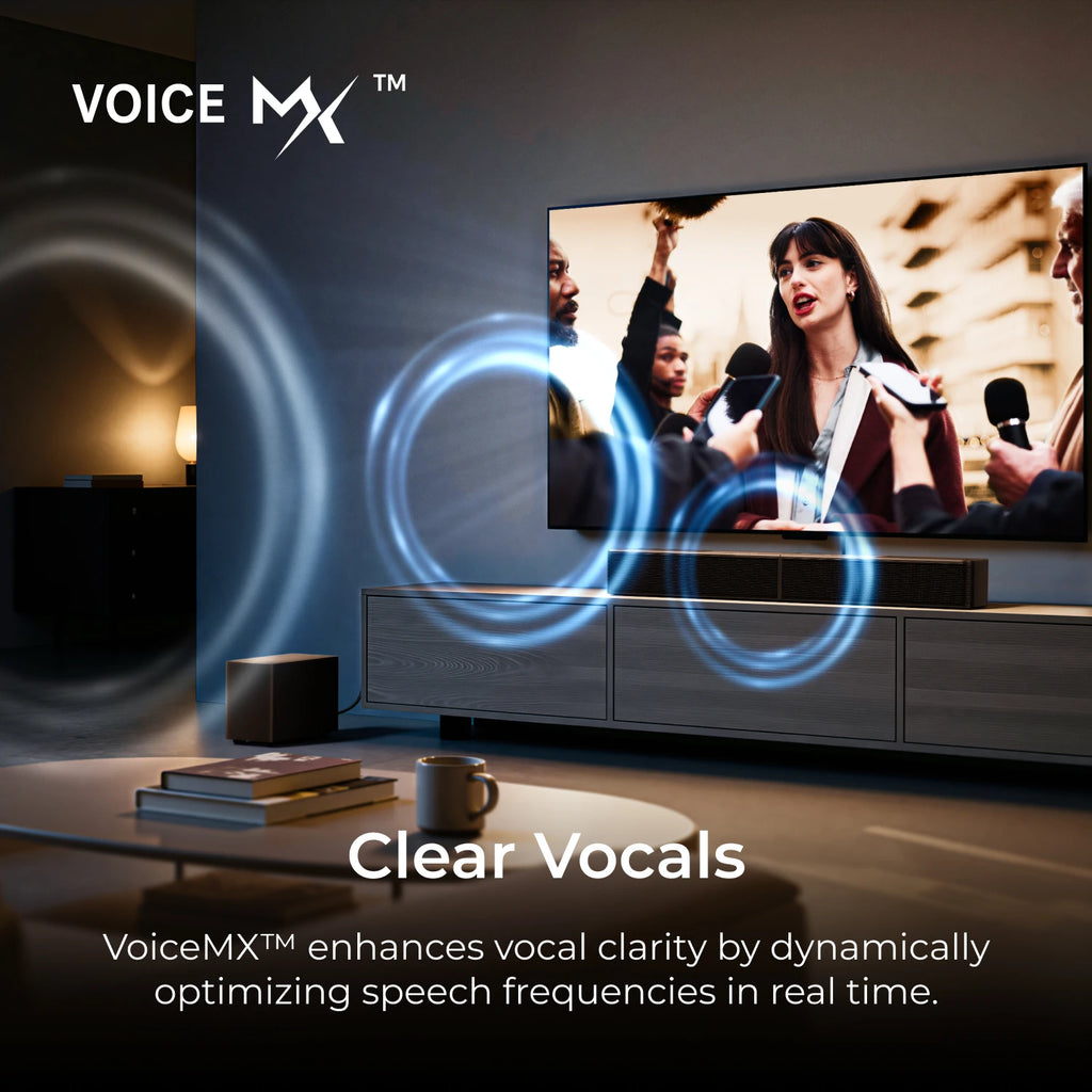 Barra de sonido ULTIMEA 312W 3.1.2ch con Dolby Atmos, subwoofer inalámbrico de 5,25 pulgadas, 2 altavoces de emisión hacia arriba, control mediante aplicación y VoiceMX. ™ , BassMX ™