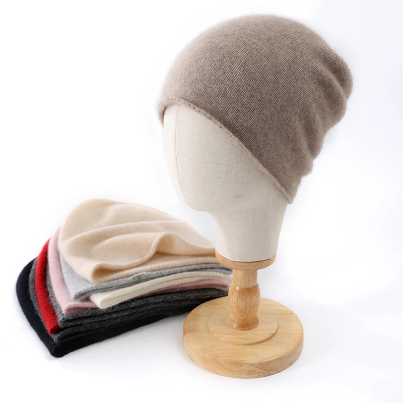 2025 invierno Unisex 100 gorros de cachemira al aire libre Casual mantener caliente Color sólido gorro de punto de cachemira mujeres/hombres gorras de cobertura