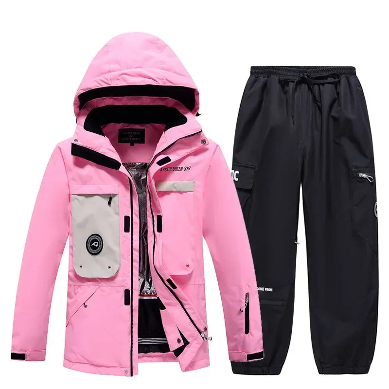 Conjuntos de Trajes de Nieve para Hombre y Mujer, Ropa de Snowboard, Ropa de Invierno para Exteriores, Sudadera con Capucha, Traje Impermeable, Chaqueta de Esquí + Pantalones