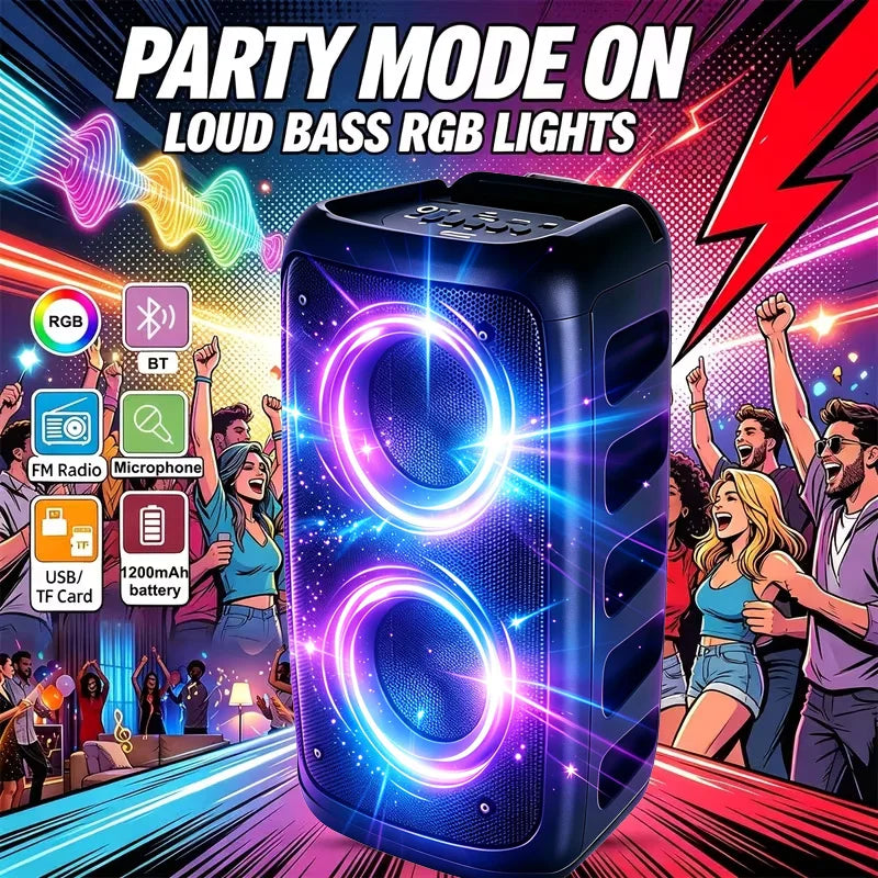 Altavoz Bluetooth profesional grande de 9900 Hz con micrófono, diseño portátil, incluye subwoofer Party Box, luces LED, compatible con funciones BT/USB/TF/AUX/FM/TWS/MIC/EQ, karaoke profesional. Regalo ideal para cumpleaños.