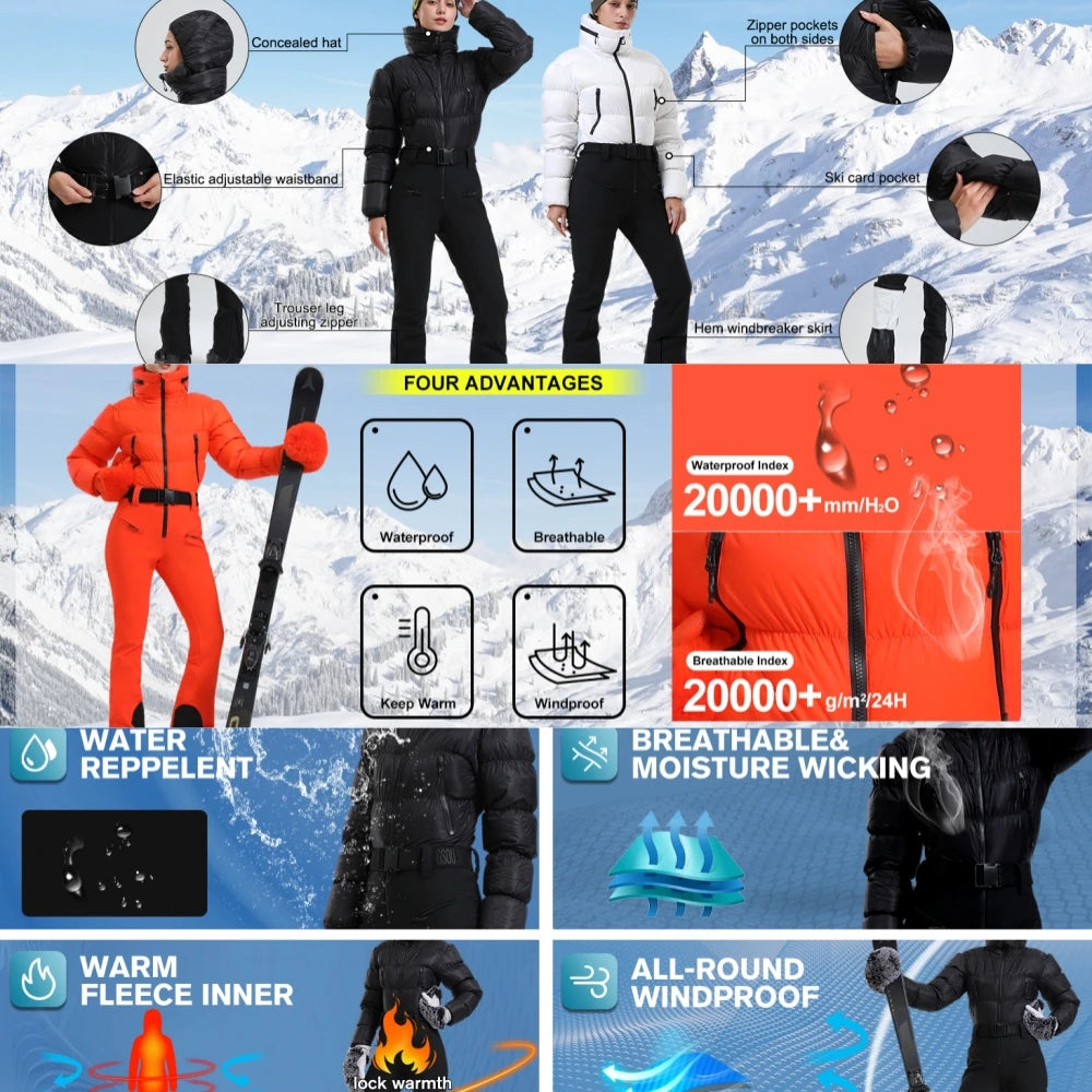 Nuevo estilo de moda, ropa de esquí para mujer, chaquetas para deportes al aire libre, ajustada, ropa de esquí de ocio de una pieza, conjuntos de trajes exquisitos clásicos