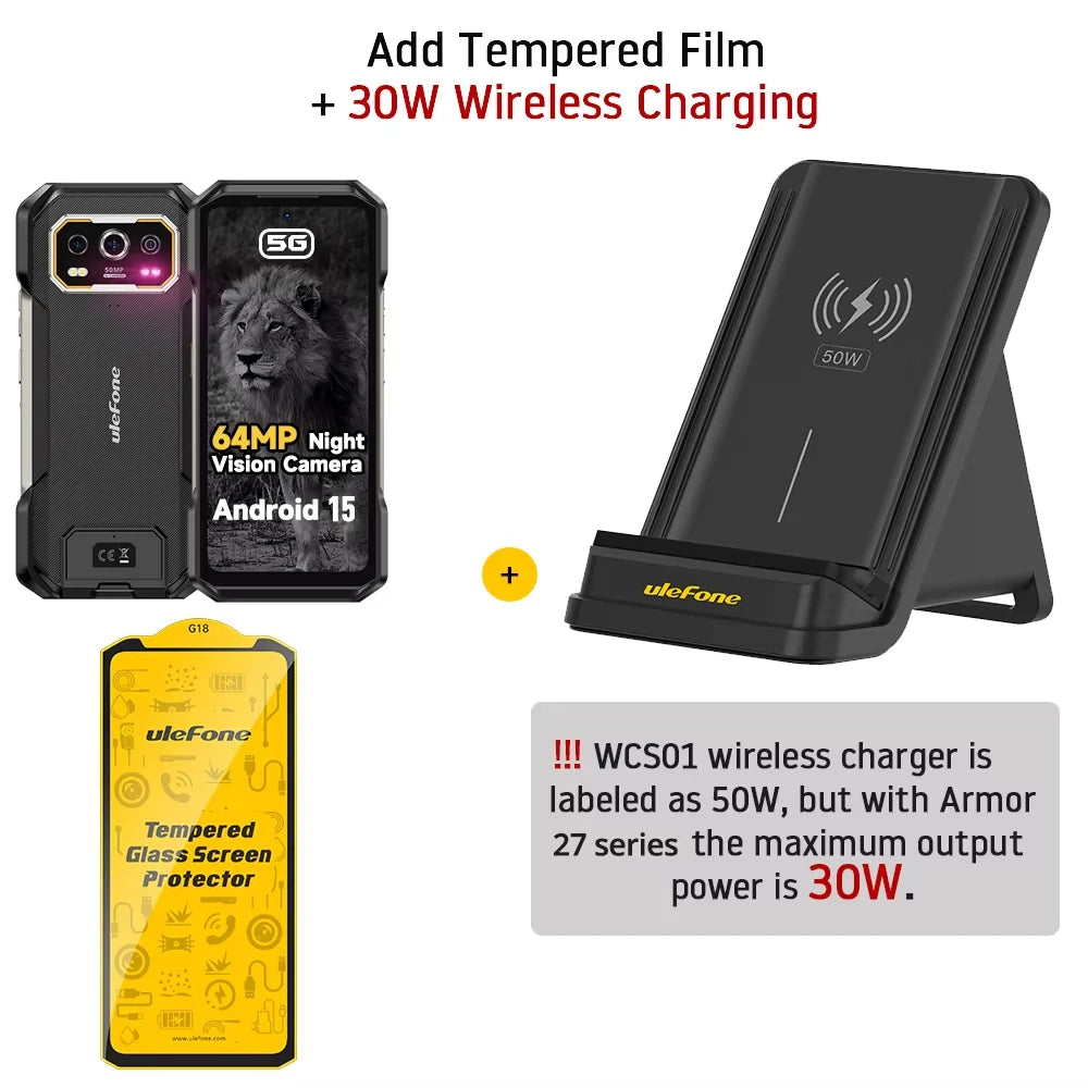 Teléfono resistente Ulefone Armor 27 Pro 5G, smartphone de 10600 mAh, cámara de 50 MP, visión nocturna de 64 MP, Android 15, hasta 24 GB+256 GB, NFC, teléfono resistente al agua