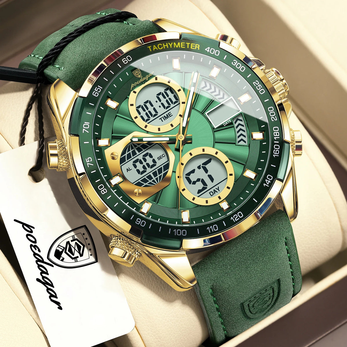 Reloj de pulsera digital para hombre POEDAGAR, de moda, con semana, fecha, alarma, LED, cuarzo, hora dual, luminoso, electrónico, deportivo