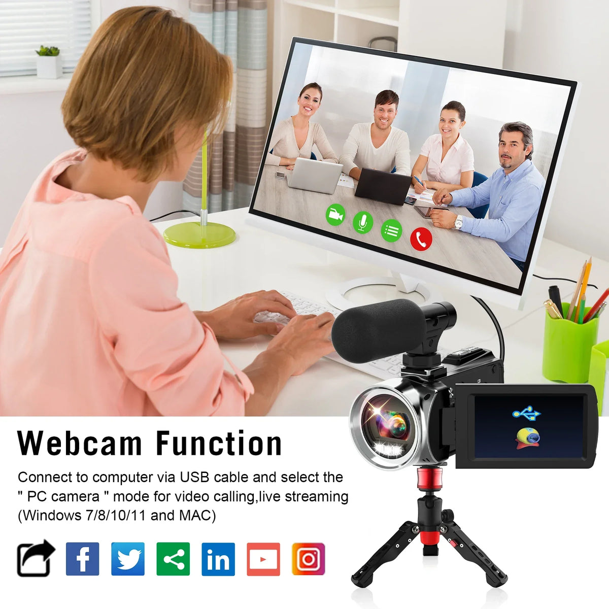 Videocámara 4K con micrófono, cámara de vídeo infrarroja Vlogging con Zoom 18X para Youtube, grabadora Digital portátil de 48MP, transmisión en vivo