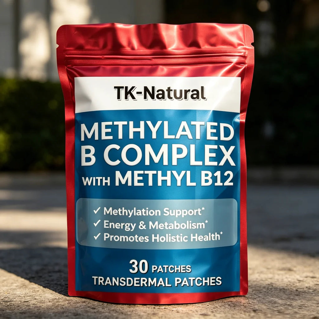 30 Parches Transdérmicos de Complejo B Metilado con Metilfolato y B12 para Energía, Función Cerebral y Bienestar