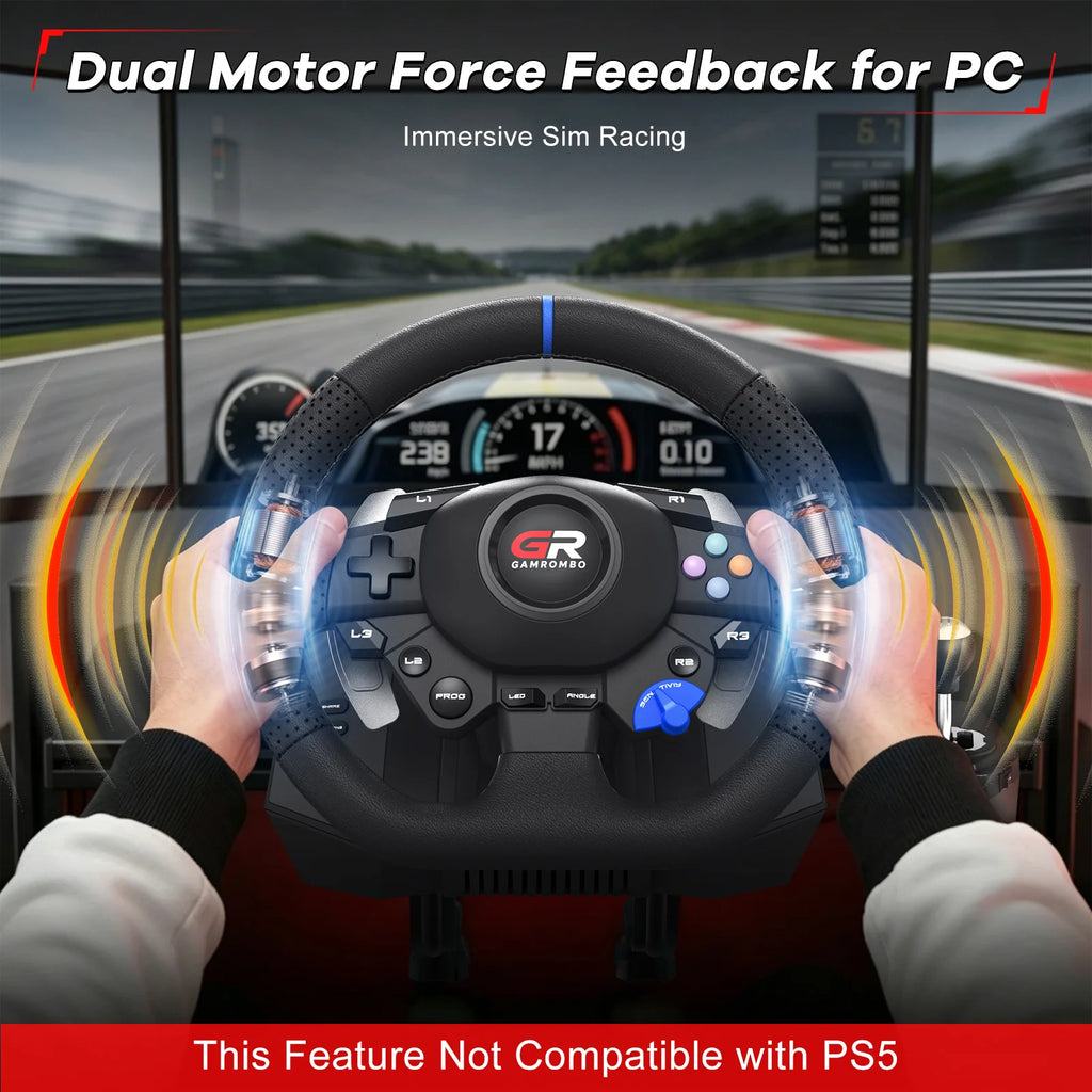 Volante de carreras para PS5/PS4/PC, 270° y 900°, volante de simulación de juegos con pedales de efecto Hall RGB y mapeo de macros PROG