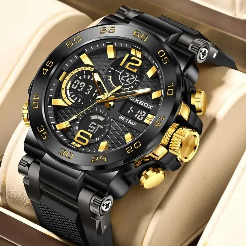 Reloj de pulsera para hombre FOXBOX de lujo con pantalla LED, luminoso, deportivo, resistente al agua, reloj militar de cuarzo para hombre + caja