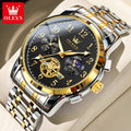 Reloj OLEVS 2900 de fase lunar para hombre, de acero inoxidable, resistente al agua, luminoso, a la moda, esqueleto, cronógrafo, reloj de cuarzo para hombre, NUEVO
