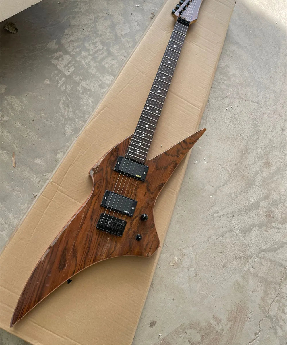 Guitarra Eléctrica de 6 Cuerdas con Forma Inusual, Diapasón de Palisandro y Herrajes Negros, Ofrecemos Servicio Personalizado