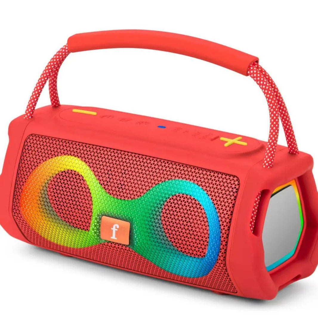 Altavoz Bluetooth portátil ET-313, boombox inalámbrico con graves potentes, luces LED RGB, diseño con asa e impermeable para fiestas al aire libre
