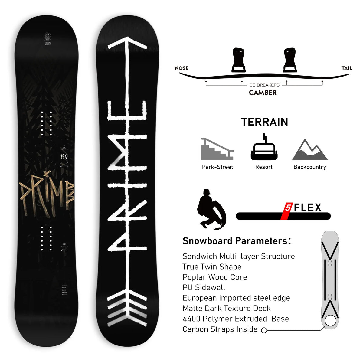 Tabla de Snowboard para Principiantes, Modelo FOREST, Camber True Twin Freestyle, para Hombre