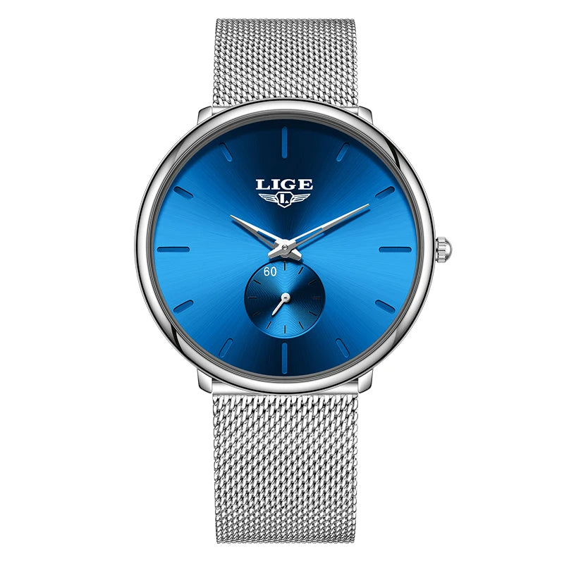 Reloj de cuarzo de lujo para hombre, marca LIGE, diseño moderno, informal, ultrafino, con malla de acero, resistente al agua, deportivo.