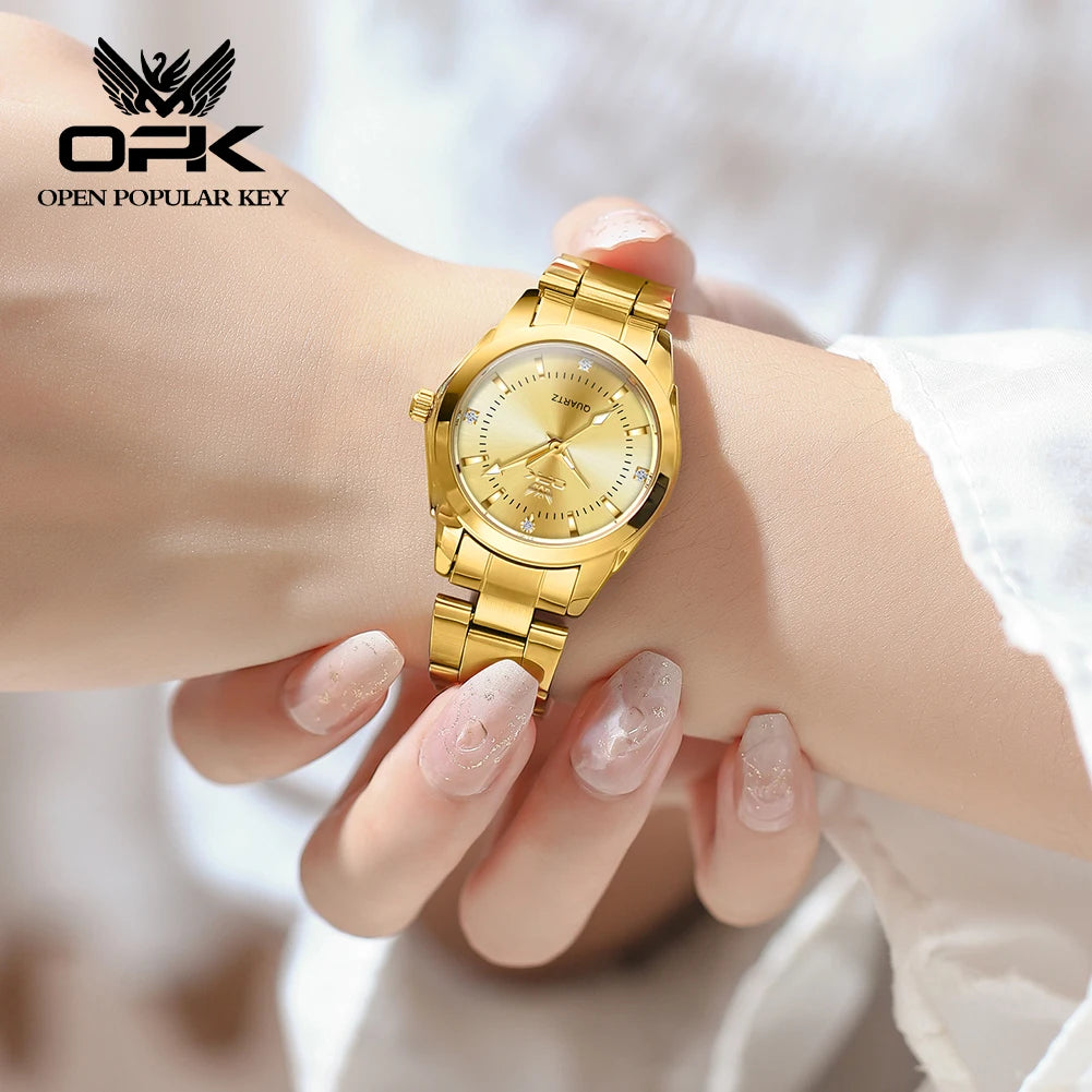 Reloj de cuarzo OPK 6002 para mujer, esfera elegante, correa de acero inoxidable, reloj de pulsera para dama