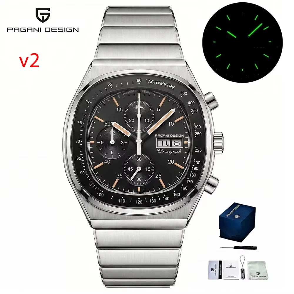 Reloj cronógrafo cuadrado para hombre PAGANI DESIGN con movimiento japonés Miyota OS000, cristal de zafiro, resistente al agua y correa de acero inoxidable, reloj deportivo de pulsera