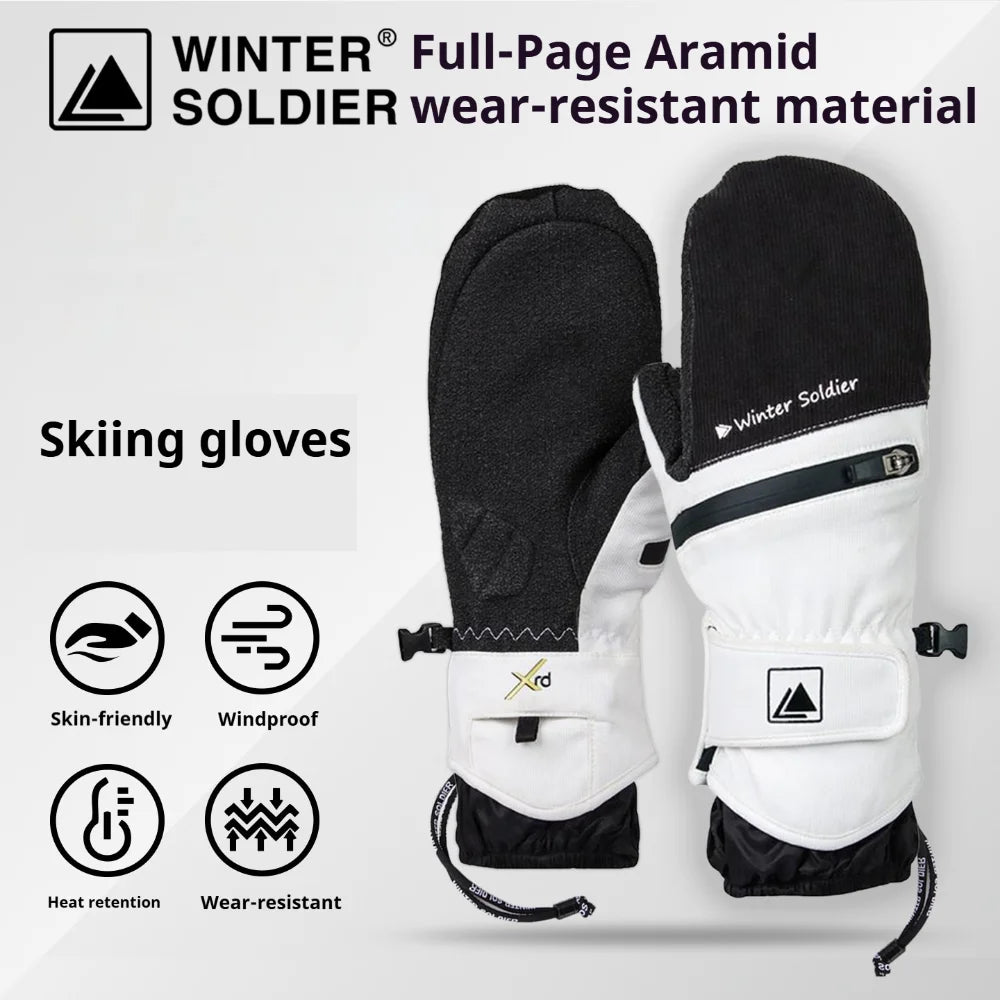 Guantes de esquí para invierno, fabricados con material resistente al desgaste, para snowboard, para hombres y mujeres, guantes térmicos para la nieve con protectores de muñeca incorporados.
