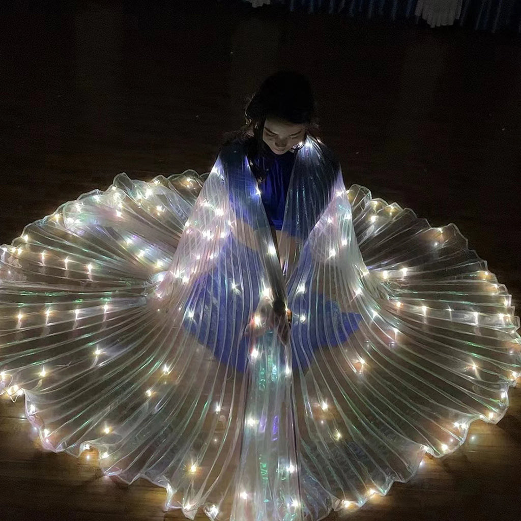 Capa de alas de hadas LED para adultos y niños, bailarines, alas de mariposa luminosas coloridas, actuación de danza del vientre, accesorio para fotografía de fiesta en escenario