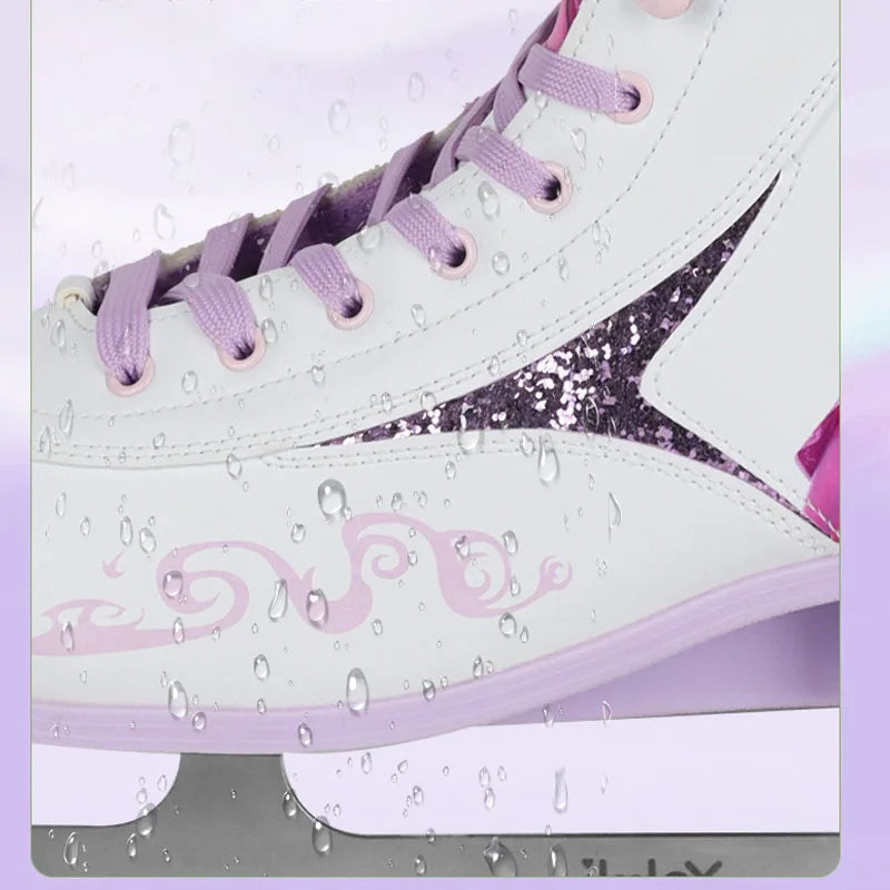 Patines de hielo ajustables para niños, con forro de felpa cálido, suela antideslizante, cuchilla de acero inoxidable y diseño estable, ideales para niños y principiantes.