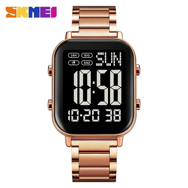 SKMEI 2259 Luxury Waterproof Sport Electronic Mens Wristwatch EL Display Stainless Steel Digital Watch for Men 1859 Reloj Hombre