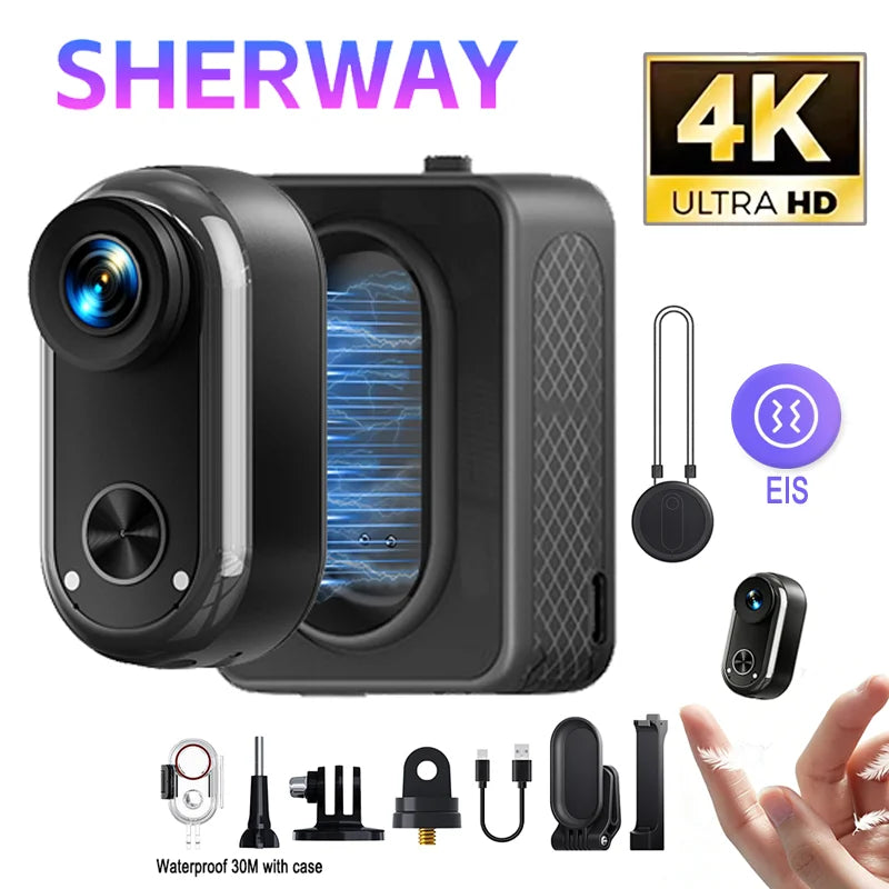 Cámara Deportiva 4K Resistente al Agua, Mini Cámara Magnética con EIS, Cámara Corporal Portátil con WiFi, Estuche de Carga, Tarjeta de 32G para Vlog