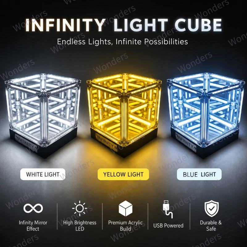 Caja LED hipercubo, decoración DIY, lámpara de mesa inalámbrica, vitrina para figuras, espejo infinito, caja 4D, adorno de túnel abismal