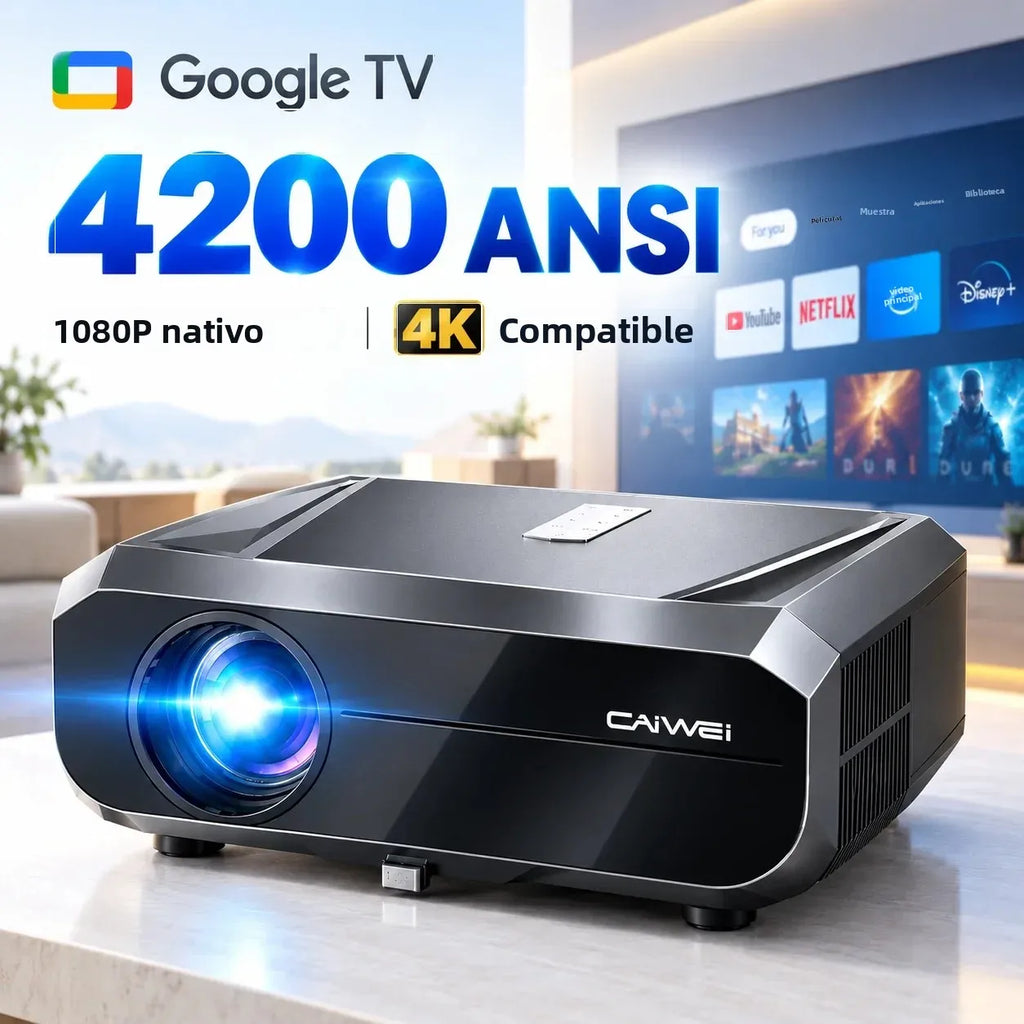 Proyector 4K 900D 4200ANSI con Resolución Nativa 1080P, Google TV, WiFi6, Enfoque Automático TOF, Proyector Inteligente para Cine en Casa, para Noches de Cine y Juegos 2026