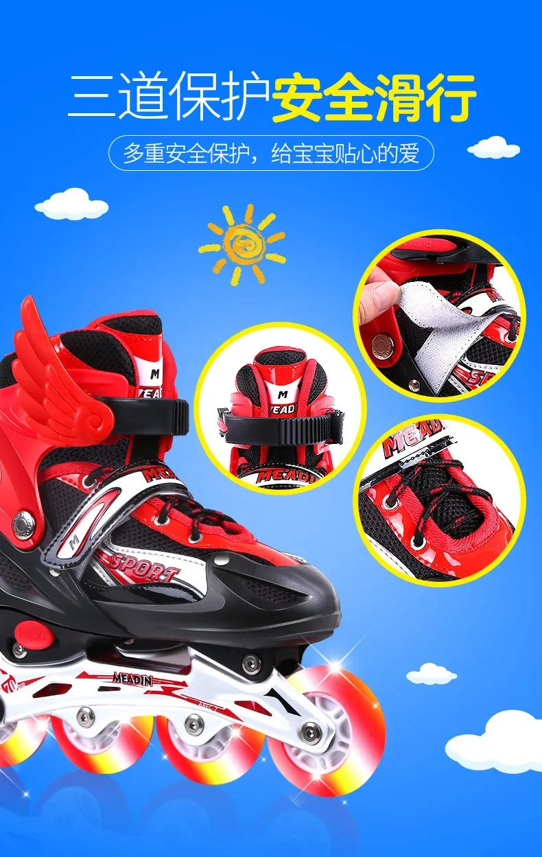 Zapatos de patinaje, zapatos de patinaje sobre ruedas de fila recta flash para niños, zapatos de patinaje sobre ruedas, ajustables tanto para hombres como para mujeres