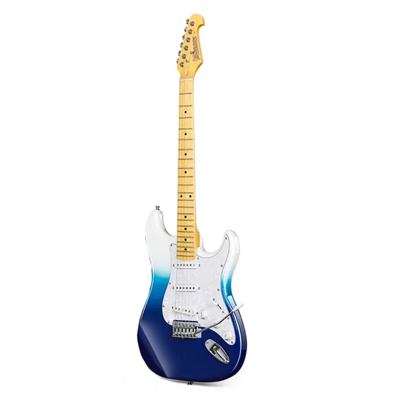 Guitarra Eléctrica Bullfighter Factory Azul Rosa Roja de 22 Trastes con Cuerpo de Álamo Sólido, Mástil de Arce, Cuerdas y Puente Cromado Vintage