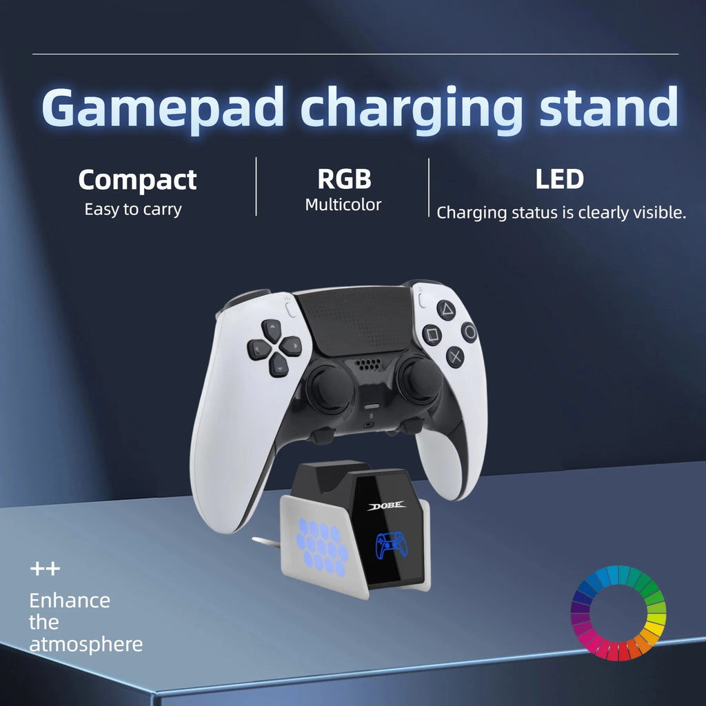 DOBE Single PS5 Gamepad Charging Dock, LED Indicator&RGB Light Charger for PS5 DualSense&Elite Controller, Compact Portable