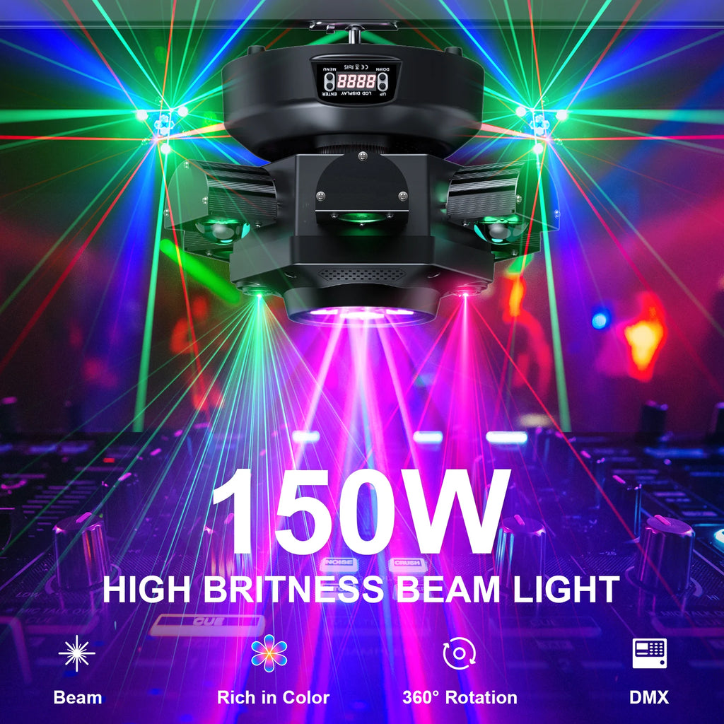 Yiflamefly 150W Moving Head DJ Lights 6 brazos Luces para fiestas RGBW 4 en 1 Luces de escenario LED DMX512 para bodas, fiestas, discotecas y KTV