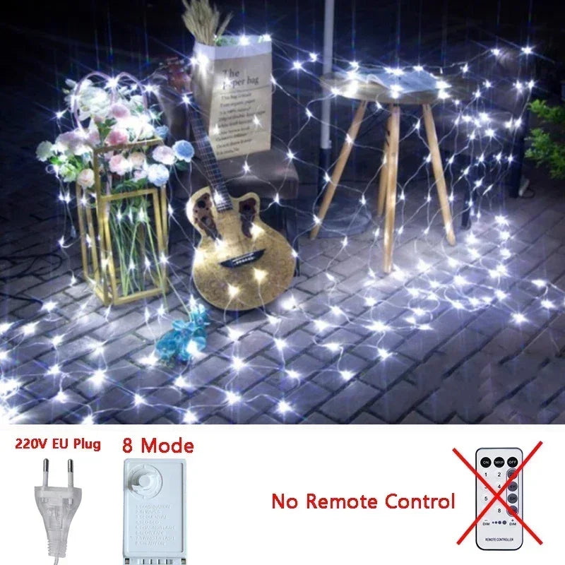 Guirnalda de luces LED de malla para Navidad, cortina de luces de hadas, resistente al agua para exteriores, 3M-18M, para decoración de fiestas, jardines y bodas