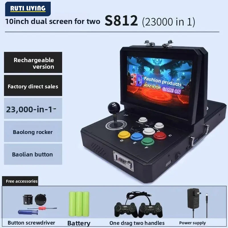 Máquina de Juegos Arcade Portátil Plegable para el Hogar - Joystick de Doble Pantalla Todo en Uno Pandora Moonlight Box