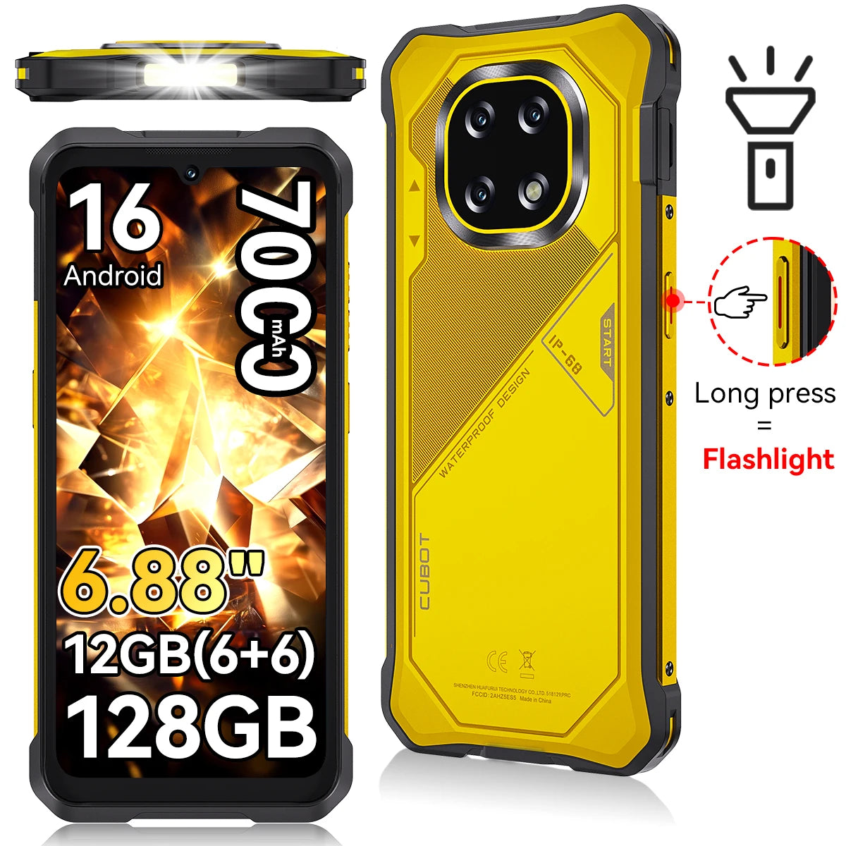 [Envío desde Francia] Smartphone resistente Cubot KingKong ES 5 Android 16 hasta 12GB RAM(6+6) 128GB ROM/ 24GB RAM(12+12) 256GB ROM Pantalla de 6,88 pulgadas 120Hz Batería de 7000mAh NFC Reconocimiento facial Reconocimiento de huella dactilar IP69K 64MP+1