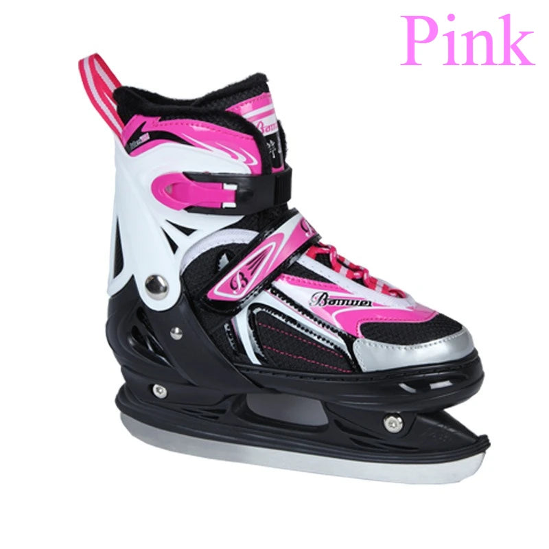 Patines de hielo y patines de ruedas para niños, ajustables, con forro térmico grueso y cálido, zapatos de patinaje sobre hielo suaves y cómodos para principiantes, 1 par