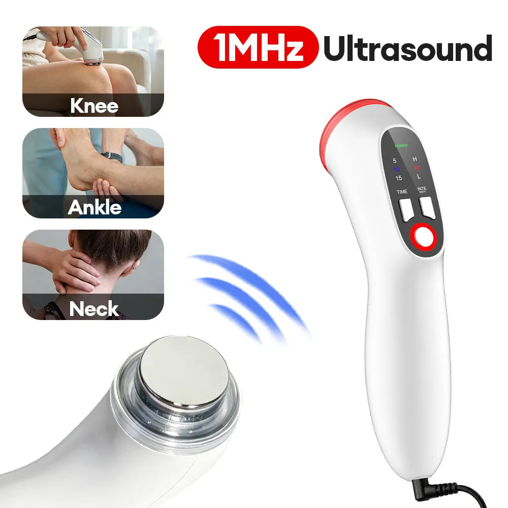 Dispositivo de Fisioterapia por Ultrasonido Portátil de 1MHz con 3 Ajustes de Intensidad y Temporizador para Relajación Muscular