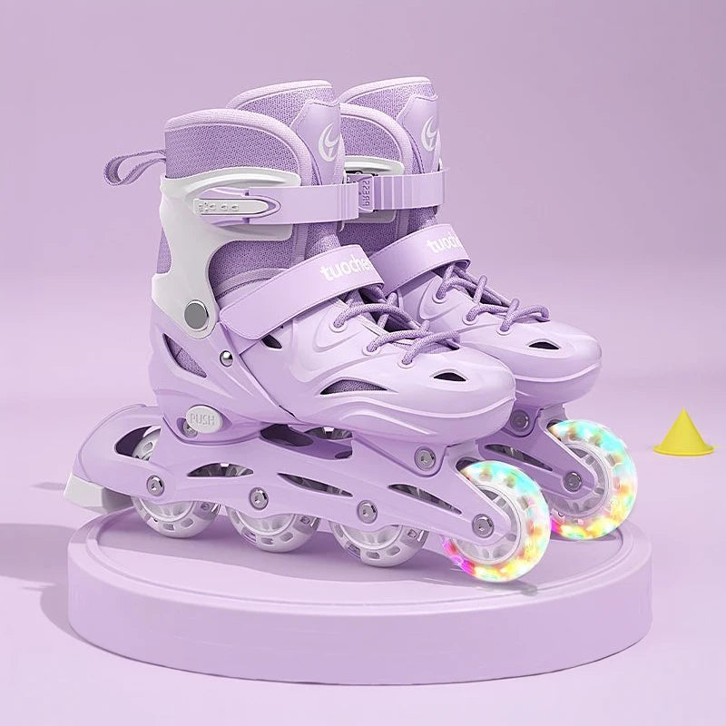 Patines en Línea Ajustables para Niños y Niñas con Ruedas LED Intermitentes, Patines de Ruedas para Principiantes con Freno Seguro, Zapatos de Entrenamiento para Exteriores, Regalo