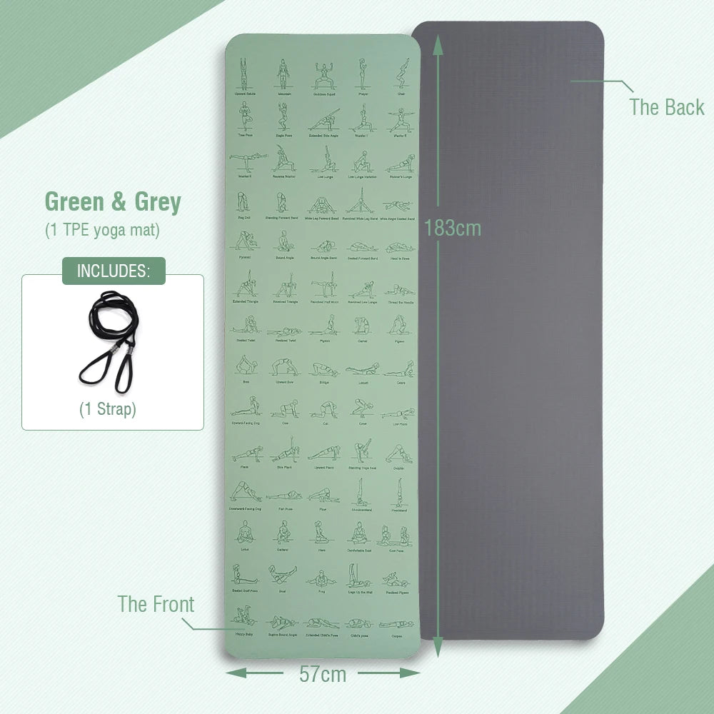 Estera de Yoga TPE de 183cm x 57cm, estera deportiva antideslizante ecológica para ejercicio, Yoga y Pilates, estera de gimnasia, equipo de Fitness
